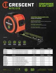 Cover page for the Crescent CONTROLTOUCH tape measures