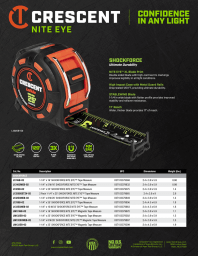 Cover page for the Crescent SHOCKFORCE NITE EYE tape measures