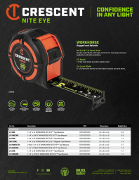 Cover page for the Crescent WORKHORSE NITE EYE tape measures
