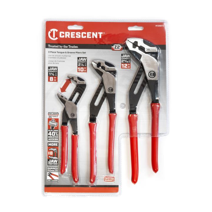 Image of 3 Pc. Z2 K9™ Straight Jaw Dipped Handle Tongue and Groove Plier Set - Crescent