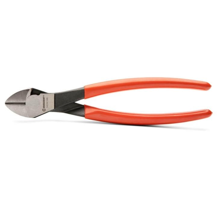 Crescent 5428CVN diagonal cutting pliers on white background looking straight down on to the pliers