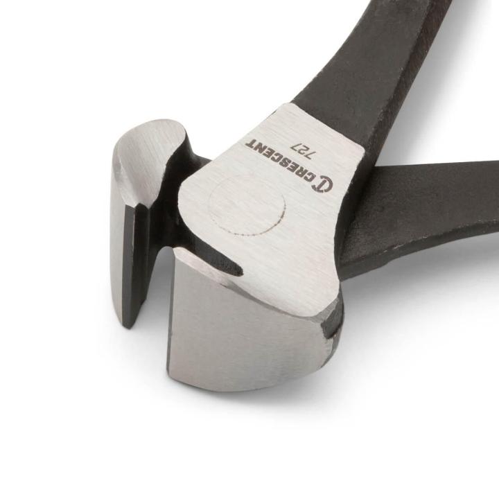 Close-up of Crescent part number 727CVN-05 end nipper pliers jaws on white background