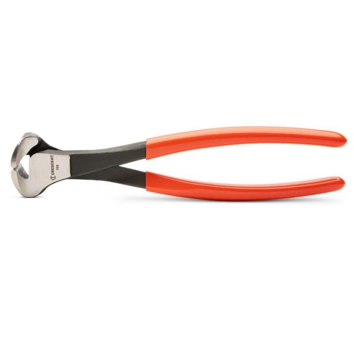 Crescent 729CVN-05 end nipper pliers on white background looking straight down on to the pliers