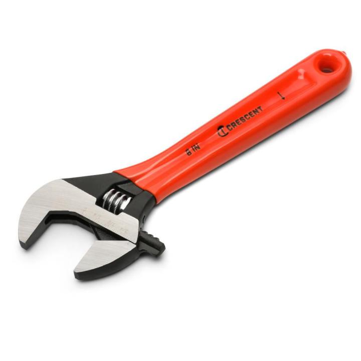 6" Adjustable Black Oxide Cushion Grip Wrench with the head angled towards the lower left corner and handle in the upper right corner on a white background