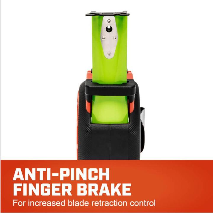 CONTROLTOUCH NITE EYE infographic highlighting the anti-pinch finger brake for increased blade retraction control