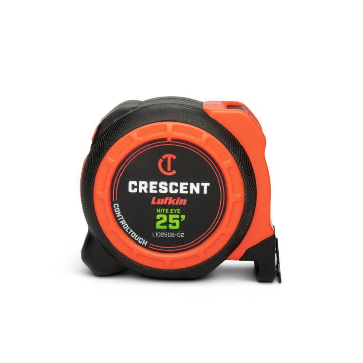 Crescent CONTROLTOUCH NITE EYE 25' tape measure front facing on a white background