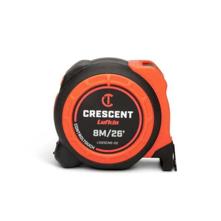 Crescent CONTROLTOUCH 8m/26' SAE/Metric tape measure front facing on a white background