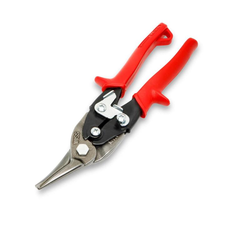 Image of the 9-3/4 Compound Action Straight and Left Aviation Snips with the blades towards the lower left and the handles towards the upper right of the image