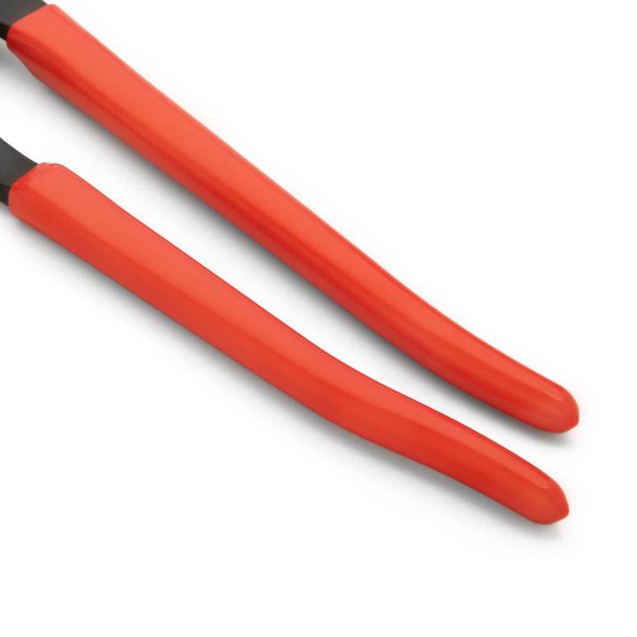 Close-up of Crescent part number RT216CVN-05 tongue and groove pliers plastic dipped handles on white background