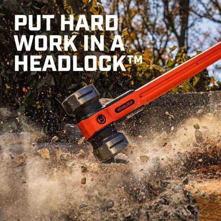 HEADLOCK Put Hard Work in a HEADLOCK graphic image of a fiberglass sledgehammer breaking rock
