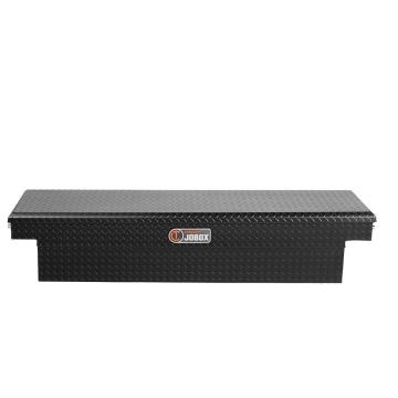 Crescent Black Aluminum Single Lid Crossover Truck Box facing forward with its lid closed on a white background